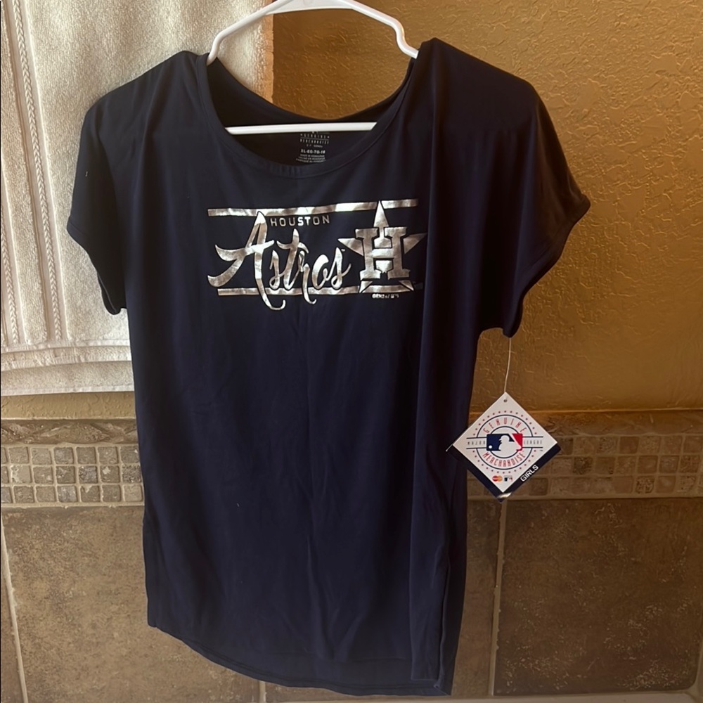 Houston Astros Blue and Silver Graphic Short Sleeve Tee